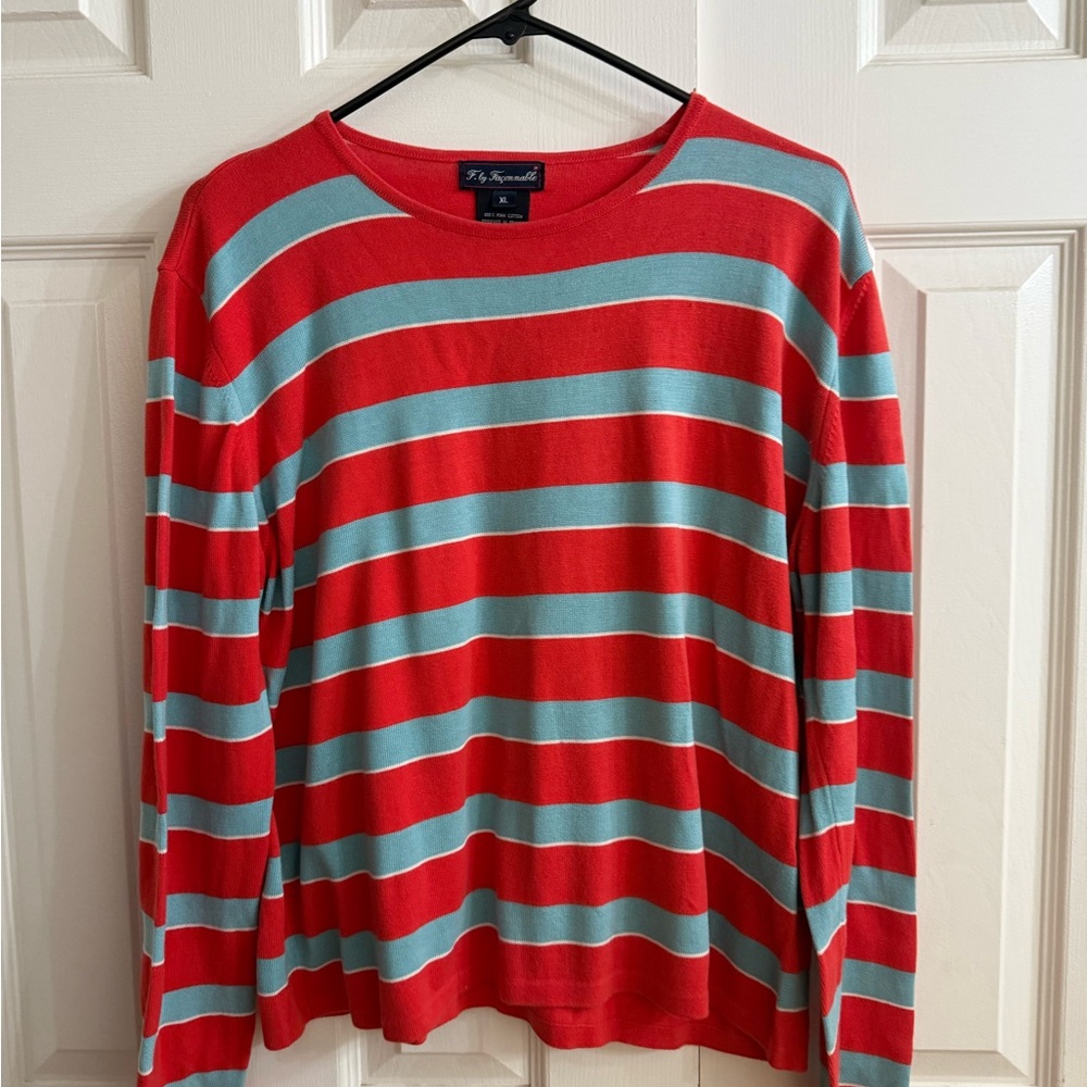 Faconnable 100% Pima Cotton Red and Blue Cotton Top